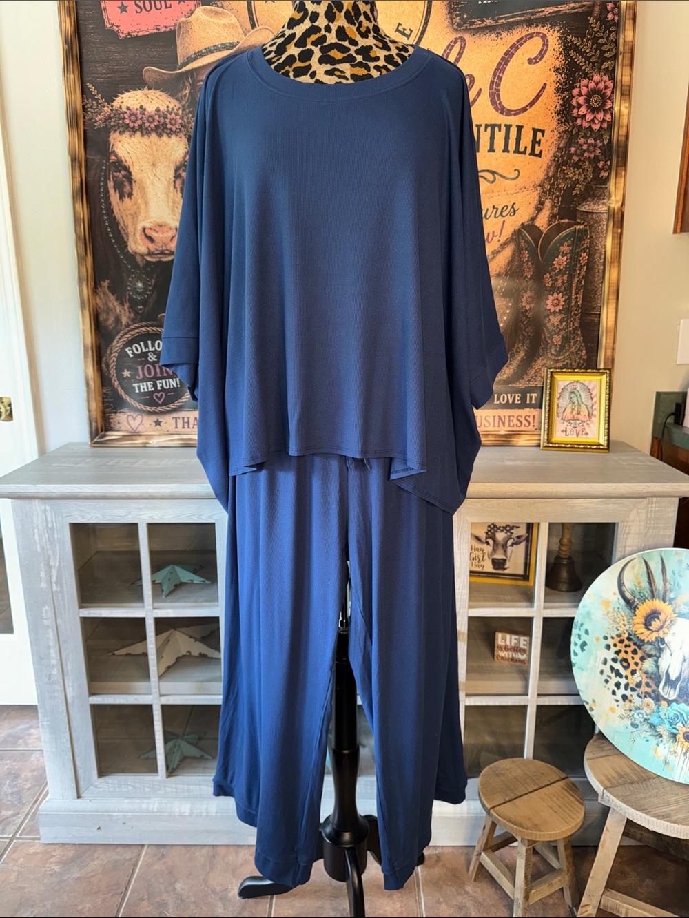 Discount Divas 2Pc Navy Top/Bottom Ribbed Knit Sporty Set Women's XL
